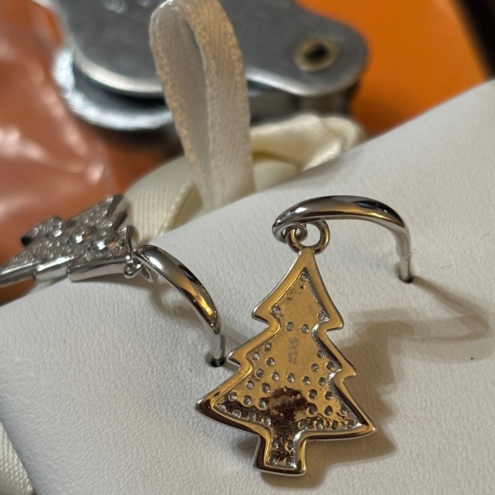 Moissanite pure silver 925D in color, solid silver Christmas tree earrings - Picture 2 of 7